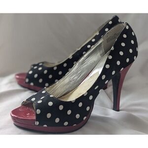 Y2k Rampage Women's Polka Dot Peep Toe Platform Stiletto Heels Size 10M